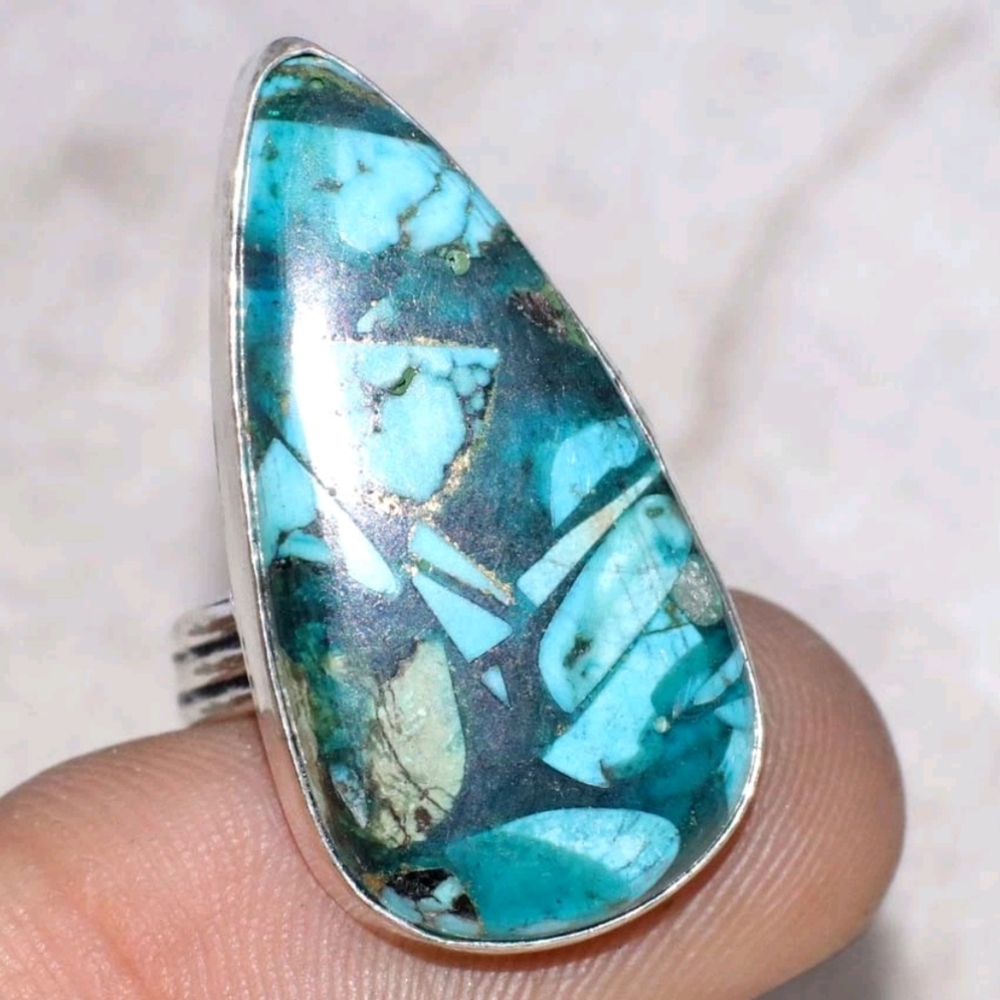 Blue Copper Turquoise Gemstone 925 Sterling Silver Handmade Ring